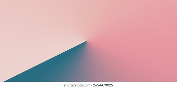 A minimalist and abstract background featuring a sharp, conical gradient of teal transitioning into soft pink.