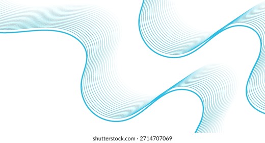 Minimalist abstract background featuring smooth curved blue lines forming dynamic waves on white space, ideal for corporate and creative projects.