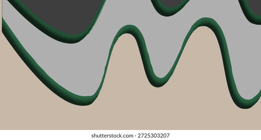 Ein minimalistischer abstrakter Hintergrund mit glatten, gewellten Linien in dunkelgrünen und hellgrauen Tönen vor einem weichen beigen Hintergrund, der ein beruhigendes und modernes Bild schafft.