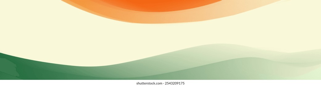 Un fondo abstracto minimalista con una vibrante onda naranja en la parte superior, en transición a una suave onda verde en la parte inferior, todo sobre un fondo crema suave.