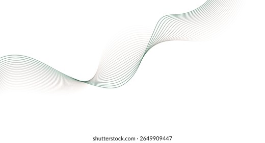 Minimalist abstract background with flowing curved blue-green gradient lines on a white backdrop. Elegant wave pattern design with smooth lines creating a sense of motion and fluidity.