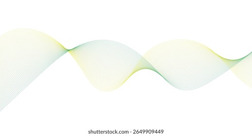 Plano de fundo abstrato minimalista com linhas de gradiente curvas azul-verde em um plano de fundo branco. Design de padrão de onda elegante com linhas suaves criando uma sensação de movimento e fluidez.