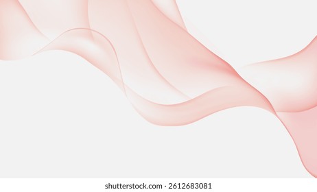 Minimalist abstract background, flowing and translucent waves in shades of pale pink on a light gray background