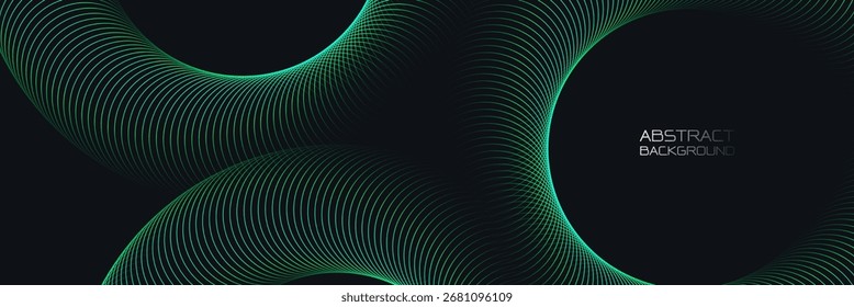 Minimalist abstract background with green circle lines and gradients in light tones with futuristic hi technology concept
