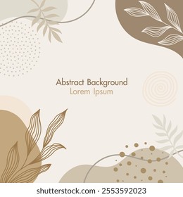 Minimalist abstract background with hand drawn organic shapes and floral and botanical elements. liquid shapes. soft beige and neutral tones pastel colors. vector illustration
