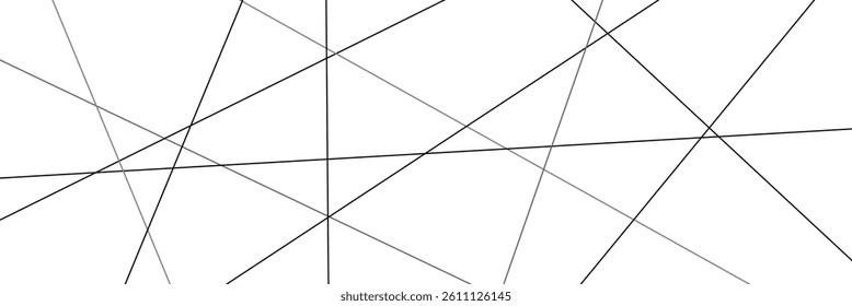 Minimalist abstract background with intersecting black lines on a white surface. Geometric design ideal for modern art, textures, or wallpapers. Vector illustration . EPS 10 .
