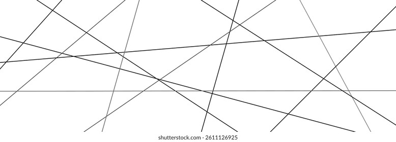 Minimalist abstract background with intersecting black lines on a white surface. Geometric design ideal for modern art, textures, or wallpapers. Vector illustration . EPS 20 .