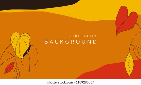 Minimalist abstract background, leaves and graphic shapes in warm orange and yellow tones