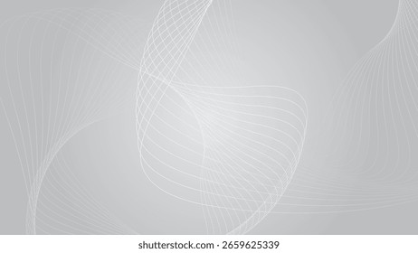 Minimalist abstract background with light gray and white radial gradient and soft wave lines flowing inward from edges creating a calm and elegant visual texture