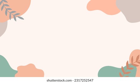 Minimalist abstract background with abstract line art and botanical leaves. Vector background for banner, and poster
