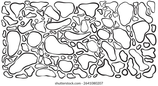 Minimalist abstract background with outline shapes of stones against white. Doodle style stone pattern. 