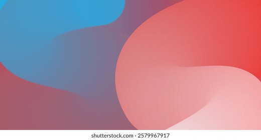 Minimalist abstract background with overlapping red, pink and blue curvy, swirly shapes. Modern geometric design with soft gradient effect, perfect for branding, presentations or digital artwork.