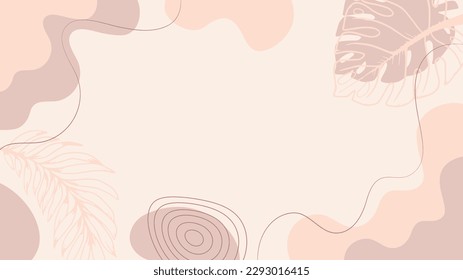 Minimalist abstract background. Red colour leaves with pastel background. Red colour outline leaves. organic abstract shapes and line. Minimalist style. Pastel background. Pastel Red Color. Pink color