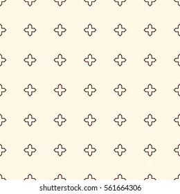 Minimalist abstract background. Simple modern print with crosses. Outline seamless pattern with geometric figures. Digital paper, textile print, page fill. Vector art.