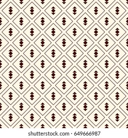 Minimalist abstract background. Simple modern print with arrows. Outline seamless pattern with geometric figures. Ethnic and tribal motif. Digital paper, textile print, page fill. Vector art