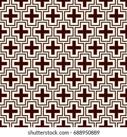Minimalist abstract background. Simple modern print with crosses. Outline seamless pattern with geometric figures. Contemporary digital paper, textile print, page fill. Vector art.