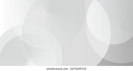 Minimalist abstract background in soft gray tones featuring overlapping circular line patterns.