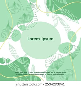 Minimalist abstract background with tropical leaves, floral and botanical elements. and hand drawn liquid organic shapes. pastel green colors. vector illustration design template for web, banner