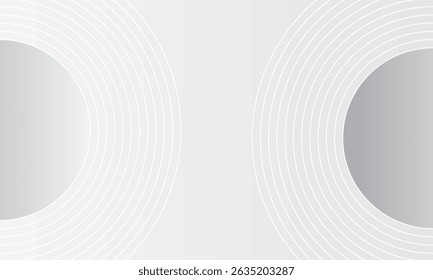 Minimalist abstract background with two large gray gradient circles and concentric white lines on a soft light backdrop. Ideal for modern, geometric, and tech-related designs.