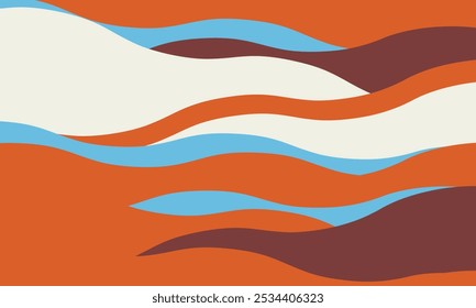 Fondo abstracto minimalista con rayas onduladas y onduladas y curvas dispersas. Las líneas fluidas y texturizadas en colores de moda crean un aspecto gráfico, perfecto para carteles, estampados o un diseño moderno y minimalista.