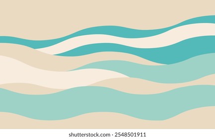 Minimalist abstract background with wavy, rippled stripes and sparse curves. Flowing, textured lines in trendy colors create a graphic look, perfect for posters, prints, or a modern, minimal design.