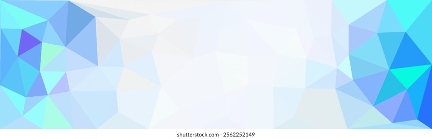 A minimalist abstract banner with a gradient of blue and white colors. The background is composed of many small polygons, creating a geometric pattern.