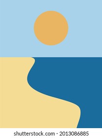 Minimalist abstract beach illustration vector perfect for wall decort and art printing