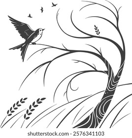 Minimalist abstract bird, brushstroke art, elegant design for creative projects