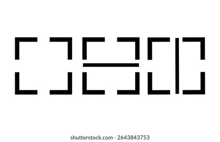 Minimalist abstract black geometric shape on white background, featuring symmetrical brackets and bars. Perfect for modern designs, logo elements, or tech-themed creative concepts.