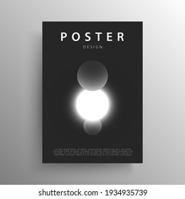 Minimalist abstract black and white outer space design for the poster or wall decoration, vector illustration. Outer space monochrome scene with glowing star and planets.