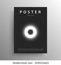 Minimalist abstract black and white outer space design for the poster or wall decoration, vector illustration. Outer space monochrome scene with solar eclipse.