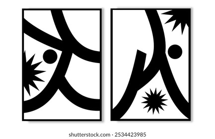 minimalistische abstrakte schwarz-weiße Wandkunst. Skandinavische Wanddekoration Poster Vektor.
