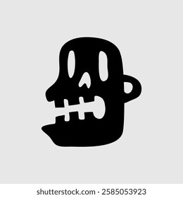 A minimalist and abstract black-and-white skull illustration. Perfect for Halloween, gothic, horror, or street art themes. Unique, hand-drawn, and bold graphic design for creative projects.