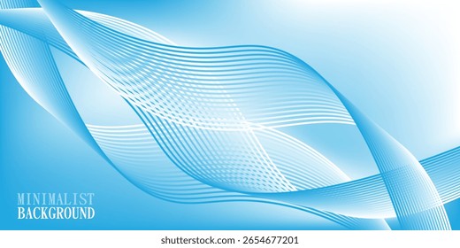 Fondo azul abstracto minimalista del gradiente con las ondas brillantes de las líneas 