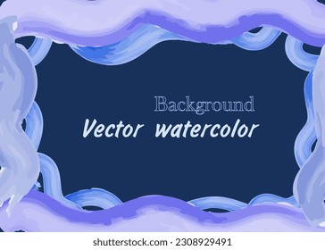 Minimalist abstract blue rectangular background with watercolor vector blots in the sea for a postcard, poster or brochure.