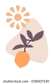 Minimalist abstract boho pattern with sunny sky and juicy lemon. Trendy design for nursery wall decor, print for t-shirt, summer party invitations, etc.