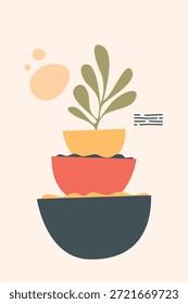 Minimalist abstract boho wall art decor. Flat abstract boho shape background illustration