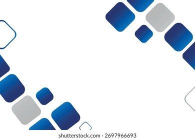Diseño de borde abstracto minimalista con degradado azul y cuadrados redondeados grises en las esquinas. Limpie el espacio en blanco para insertar texto o Imagen. Ideal para tecnología, medicina
