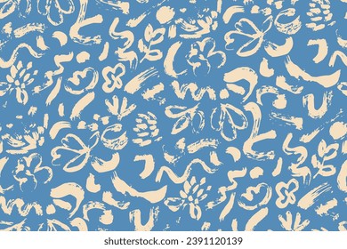 Minimalist abstract  brush stroke painting seamless flower pattern illustration. Modern trendy paint line background.