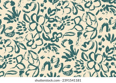 Minimalist abstract  brush stroke painting seamless flower pattern illustration. Modern trendy paint line background.