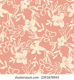 Minimalist abstract  brush stroke painting seamless flower pattern illustration. Modern trendy paint line background.