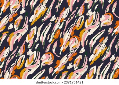 Minimalist abstract  brush stroke painting seamless  pattern illustration. Modern trendy paint line background.