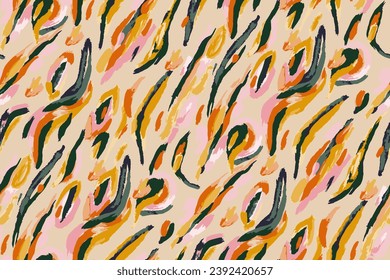 Minimalist abstract  brush stroke painting seamless  pattern illustration. Modern trendy paint line background.