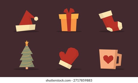 Conjunto de elementos de Navidades minimalistas y abstractas con diseño plano perfecto para diseños navideños, materiales de contenido y eventos de temporada.