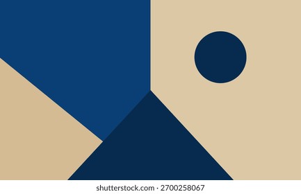 Uma coleção abstrata minimalista misturando formas geométricas e curvas em tons azuis e dourados, evocando equilíbrio, calma e elegância discreta.