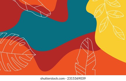 Minimalist abstract colorful wave and leaves background. Vector illustration.