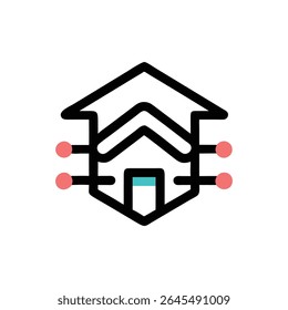A minimalist abstract composition featuring coral circles and a cyan rectangle set against a black backdrop in a flat design.