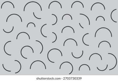 A minimalist abstract composition featuring numerous black curved lines randomly distributed across a white canvas.
