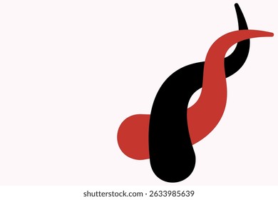 Minimalist abstract composition of intertwining ribbon-like shapes in red and black over a pale background. Stylish and modern design suitable for contemporary art prints, branding, and creative
