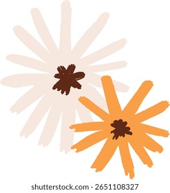 Minimalist abstract daisies in warm orange and beige tones, perfect for floral design elements and spring themed decor